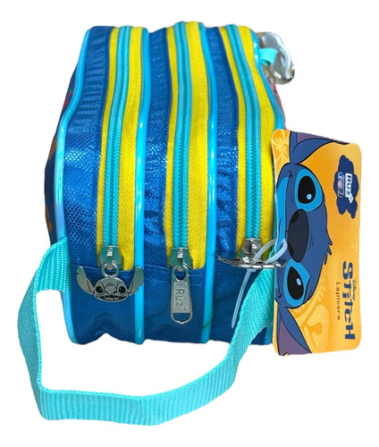 Lapicera Escolar Stitch Disney Triple Cierre Color Azul Celeste Stitch Aloha