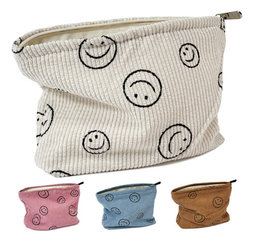 Beekbing Smiley Face - Bolsa De Maquillaje De Pana Con Forro
