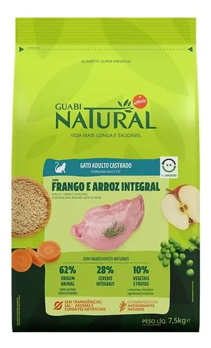 Ração Guabi Natural Gatos Castrados Frango E Arroz 7,5kg