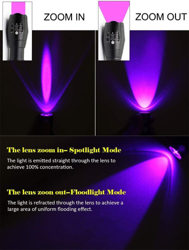 Linterna Led Uv Negro Luz 395nm Linterna De Mano Zoomablle 3