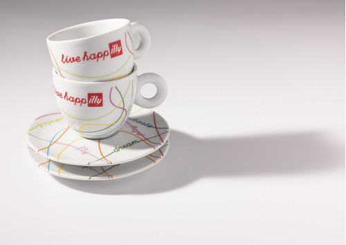 Juego De 2 Tazas Cappuccino C/plat -arte Illy/ Live Happilly