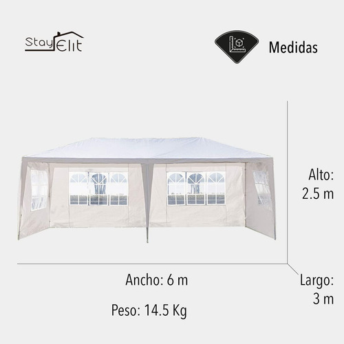 Toldo 6x3metro Carpa Gazebo Pergola Plegable Portable Blanco