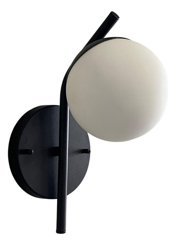 Kit Com 2 Unidades de Arandela Para Parede Inclinada Preto Globo Vidro Fosco 12 cm Esfera Tensao