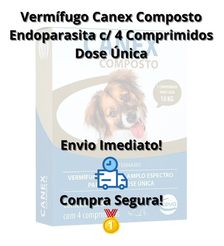 Canex Composto Vermífugo 4 Comprimidos Dose Única