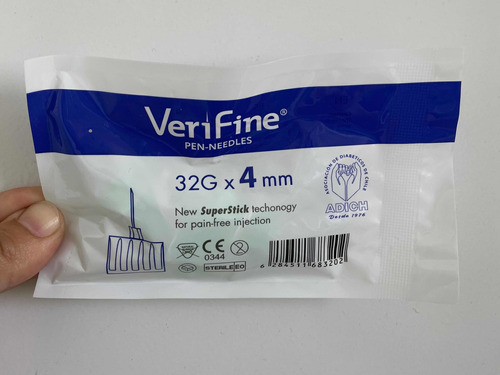 Agujas Verifine Para Lapices De Insulina 4mm 32g