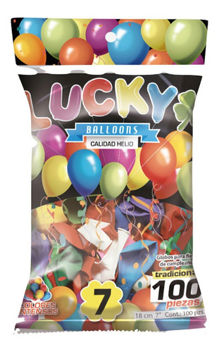 Globos Lucky Balloons #7, 100 Piezas Por Bolsa