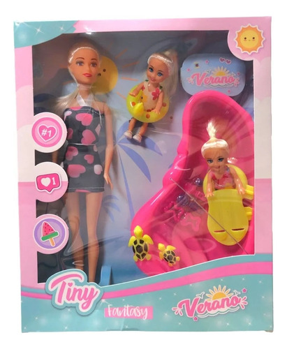 Muñeca Tiny Verano Con Pileta Dos Hermanitas Y Accesorios 