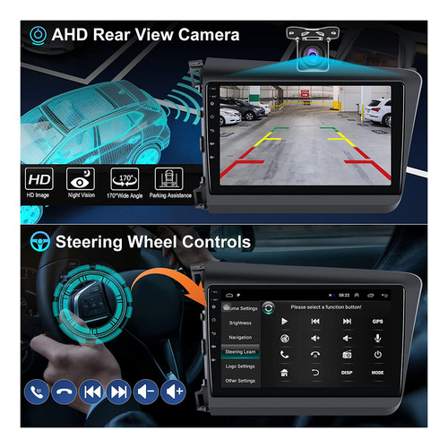 Para Autoestéreo Carplay Android 11 Honda Civic 2012-2015