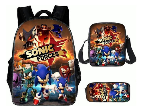 3 Unids/set Bolsas Escolares Impresas Sonic De Dibujos Anima