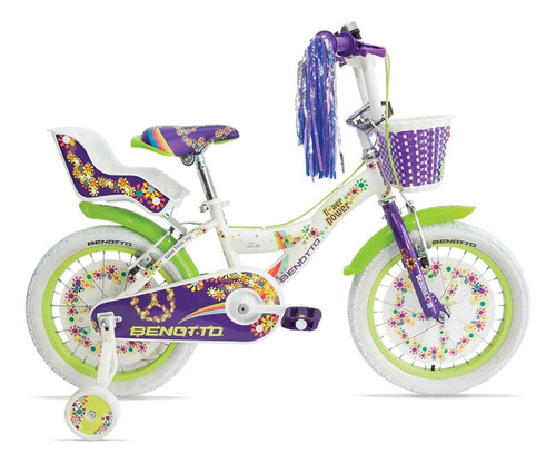 Bicicleta cross infantil Benotto Infantil Flower Power R16 Único 1v frenos v-brakes color blanco mate/morado con ruedas de entrenamiento