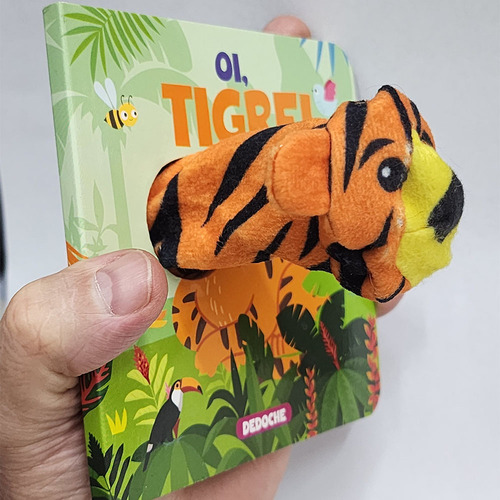 Kit Com 4 Livros Dedoche Interativos Cartonados Coleção Dedinhos Fantoches Vaquinha Dinossauro Unicórnio Tigre