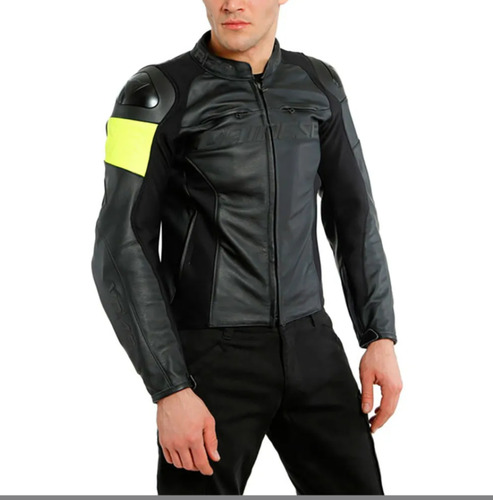 Chaqueta De Piel Dainese Vr46 Pole Position Negro Piel Vacuna Chica