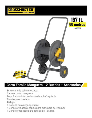 Imagen 2 de 6 de Carro Enrolla Manguera Crossmaster 1/2 60 M + Accesorios