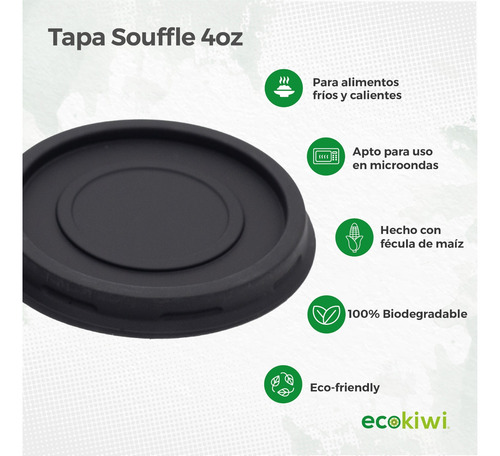 Tapa Soufflé 4oz Desechable Biodegradable 2500 Piezas Negro Lisa