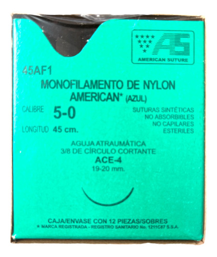 Sutura Nylon Azul 5-0 3/8 Circulo Cortante 19-20mm American