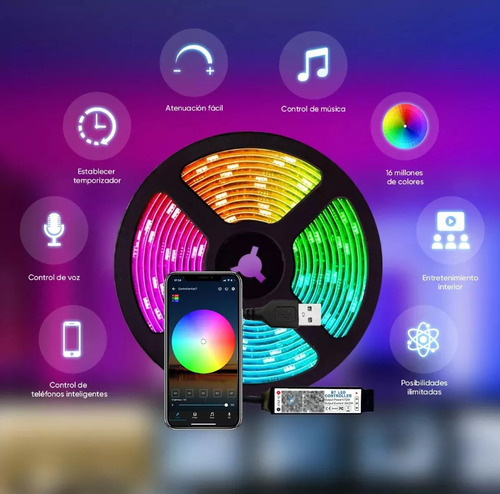 Tira Led Rgb 2835 Bluetooth Luces Led 5m Controlada Por App