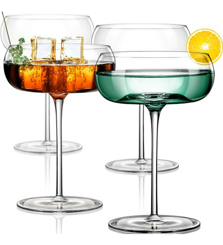 Copas De Martini Únicas | Set De 4 | 8 Oz Cristal Redondo | 