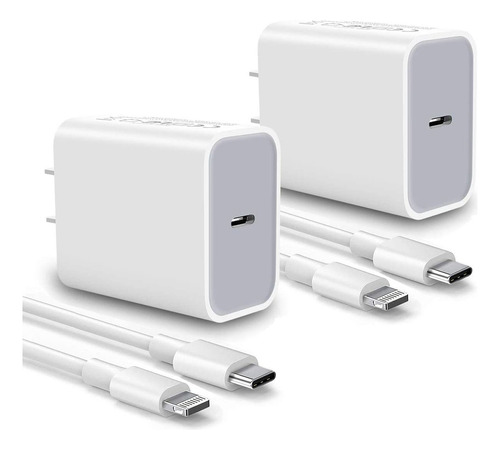 2 Pcs 20w Adaptador Cargador Carga Rápida Y Cable Para Apple