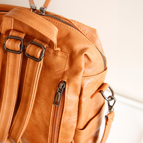 Mochila Cartera Ionify Urbana Trend Pu Cuero Ecologico Color Marrón Diseño De La Tela Liso