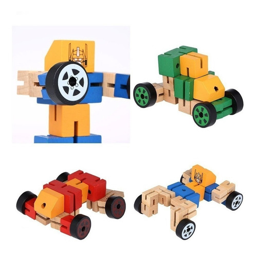 Robot Transformer Articulado De Madera Motricidad Con Ruedas