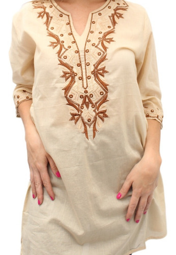 Imagen 2 de 6 de Tunica Kurta Mujer Hindu Y Canutillos C/bordado Divina Impor