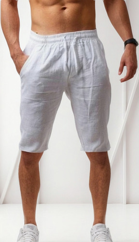 Bermuda Hombre Moda Caballero Lino De Tela Cómodo Y Respirab