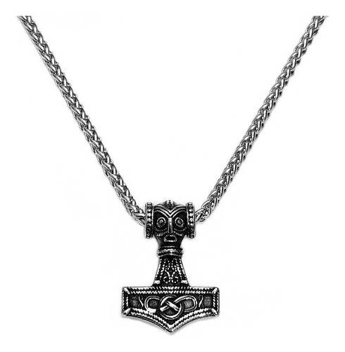 Corrente Viking Mjolnir Runas Martelo De Thor Aço Inox Odin Cor Prateado