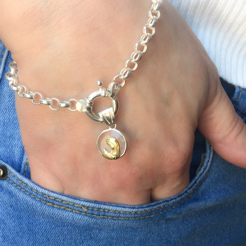 Pulsera Rolo Plata Medalla Virgen Niña Con Cristal (i5877.1)
