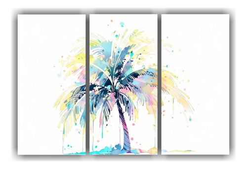 150x100cm Set 3 Lienzos Palmera Colores Pastel Bastidor Made