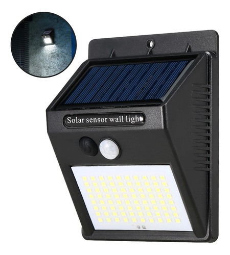 Luminária Solar 20 Led Com Sensor De Presença Automático Cor Preto