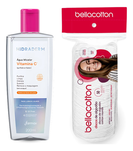 Agua Micelar Vitamina C 200ml + Brinde Algodão Discos 50un