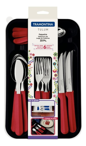 Set Cubiertos Tramontina 23299/783 Tulum 25pz Rojo