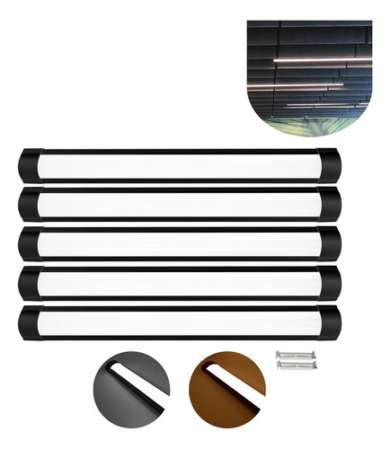 Kit 5 Luminária Tubular Sobrepor Led Linear Preto 60cm 20w Estrutura Branco-frio