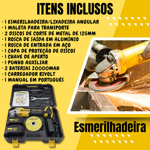 Esmerilhadeira Lixadeira Angular Profissional 2 Baterias 21v