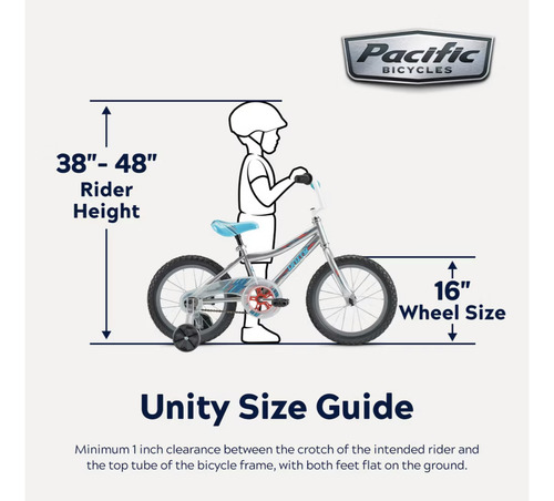 Bicicleta Pacific Unity Rodada 16 Color Plata