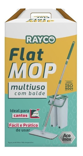 Mop Flat Balde 6 Litros Com 2 Refis Com Cabo Extensível Inox
