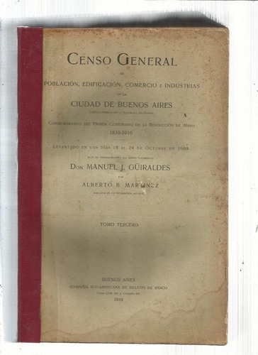 Censo Gral Población Comercio Industria C De Bsas 1910 
