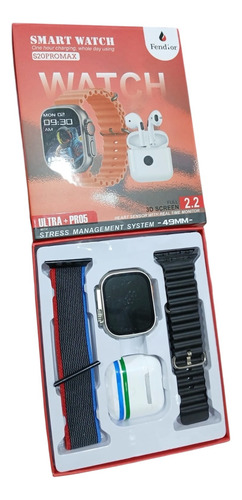 Smartwatch Reloj Inteligente Mas Auriculares Portatiles Rojo Deportivo Y Tela Gris Y Naranja Gris
