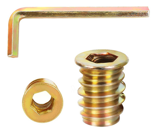 Insertos Roscados M8x25 Mm Para Madera, Hexagonales, 50 Pzas
