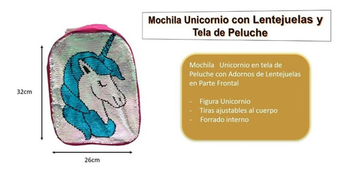 Mochila Unicornio Llama Lentejuelas Tela Peluche Cuot