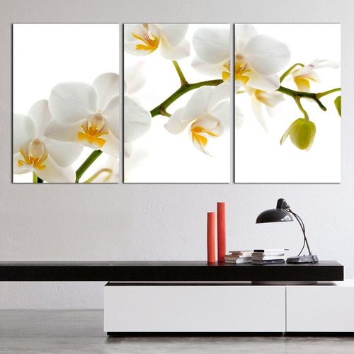 Cuadros Tríptico Flores Orquideas Blancas (120x60 Cm)