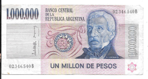 Liquido Billete Argentina 1.000.000 Pesos Ley 18188 Serie B