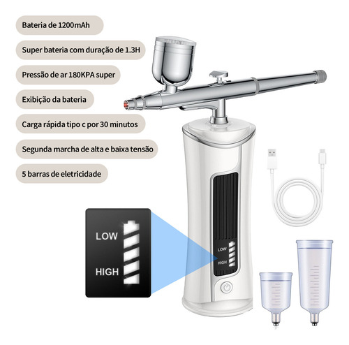 Mini Aerógrafo Recarregável Kit Portátil 1200mah Para Cuidados Faciais E Multiuso Sérum Facial Atomização Blanco