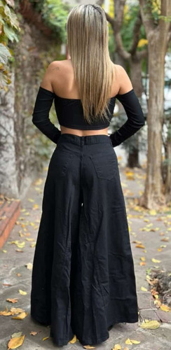 Pantalon Denim Maxi Palazzo Oversize Rígido Wide Leg