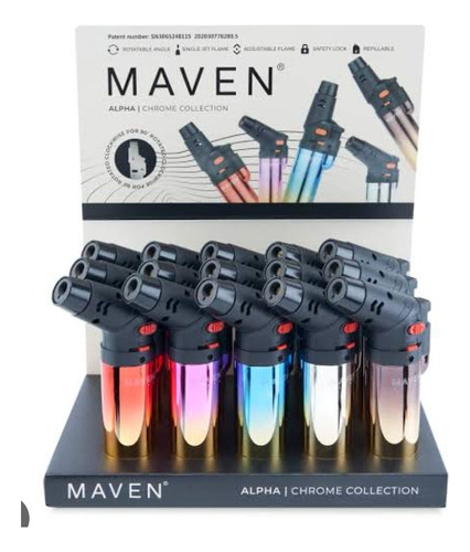 Caja Encendedor Maven 15 Pz Recargable Color Tornasol