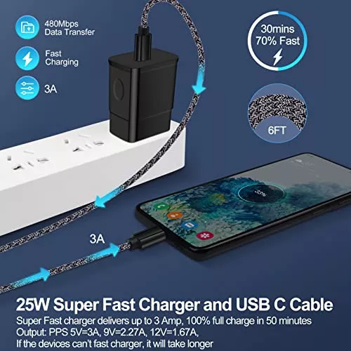 Cargador de pared USB 3.0 de carga rápida, 18 W, 3 amperios, QC 3.0,  cargador USB, bloque de carga rápida para Samsung Galaxy S23 Ultra S22 S21  FE S20