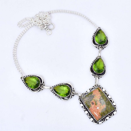 Peridotos Facetada Gargantilla En Plata 925 , 