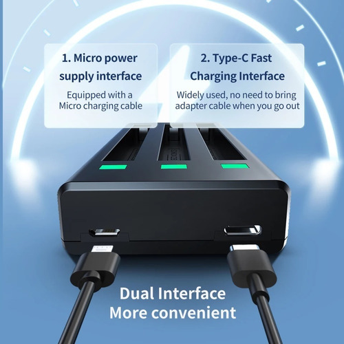Imagem 5 de 6 de Carregador Triplo 2x Baterias Para Insta360 One X2 Telesin