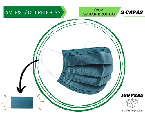 Cubrebocas Tricapa Termosellado Con Clip Nasal, 100 Piezas