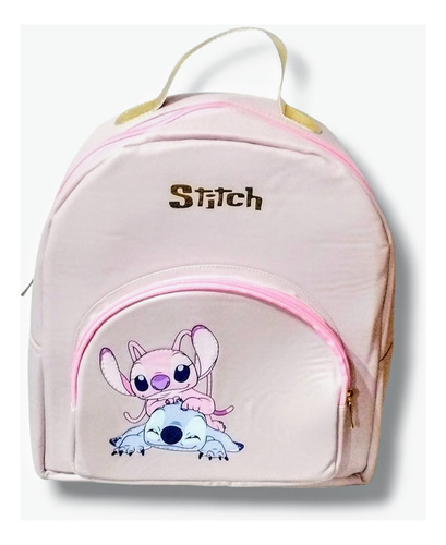 Mochila Angel Y Stitch Para Mujer Juvenil Color Rosa Claro Diseño De La Tela Liso